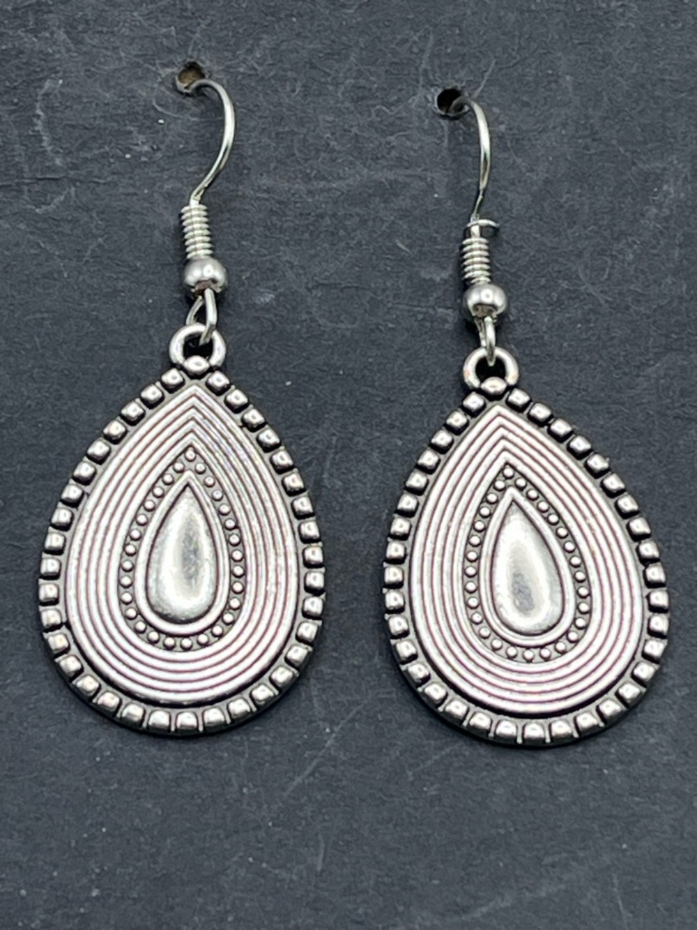 Chic Silver Tome Teardrop Dangle Earrings - Women Jewelry